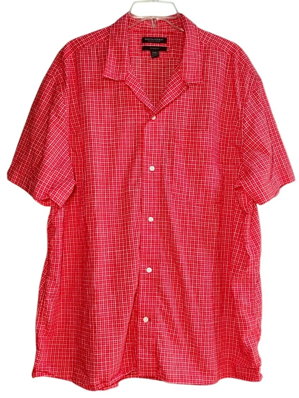 Banana Republic Relaxed Fit Organic Cotton Check Shirt in Red/White Mens XXL